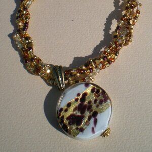 Venetian Glass Pendant Necklace with Twisted Bead Chain; Beaded Necklace; Hand B